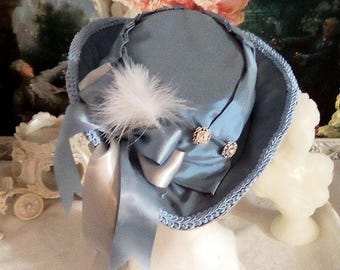 Victorian Style Postillion Hat in French Blue Silk Taffeta (Feather Optional as pictured)