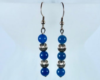 Blue Bead Dangle Earrings / Silver Dangle Earrings / Blue Earrings / Handmade Earrings / Fashion Earrings / Sterling Silver Earrings