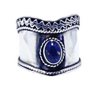 Vintage Sterling Silver Ring Women Sz 8.5 Wide Band and Lapis Lazuli Stone