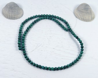 Vintage 16 Inch Strand of 4 mm Malachite Beads / Jewelry Making Supplies / Earring Supplies / Small Green Beads