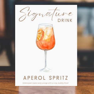 Signatur Drink Sign | Hochzeit Signature Cocktail Zeichen | Brautparty Bar Zeichen | Printable Getränk-Zeichen | Aperol Spritz Bar-Menü