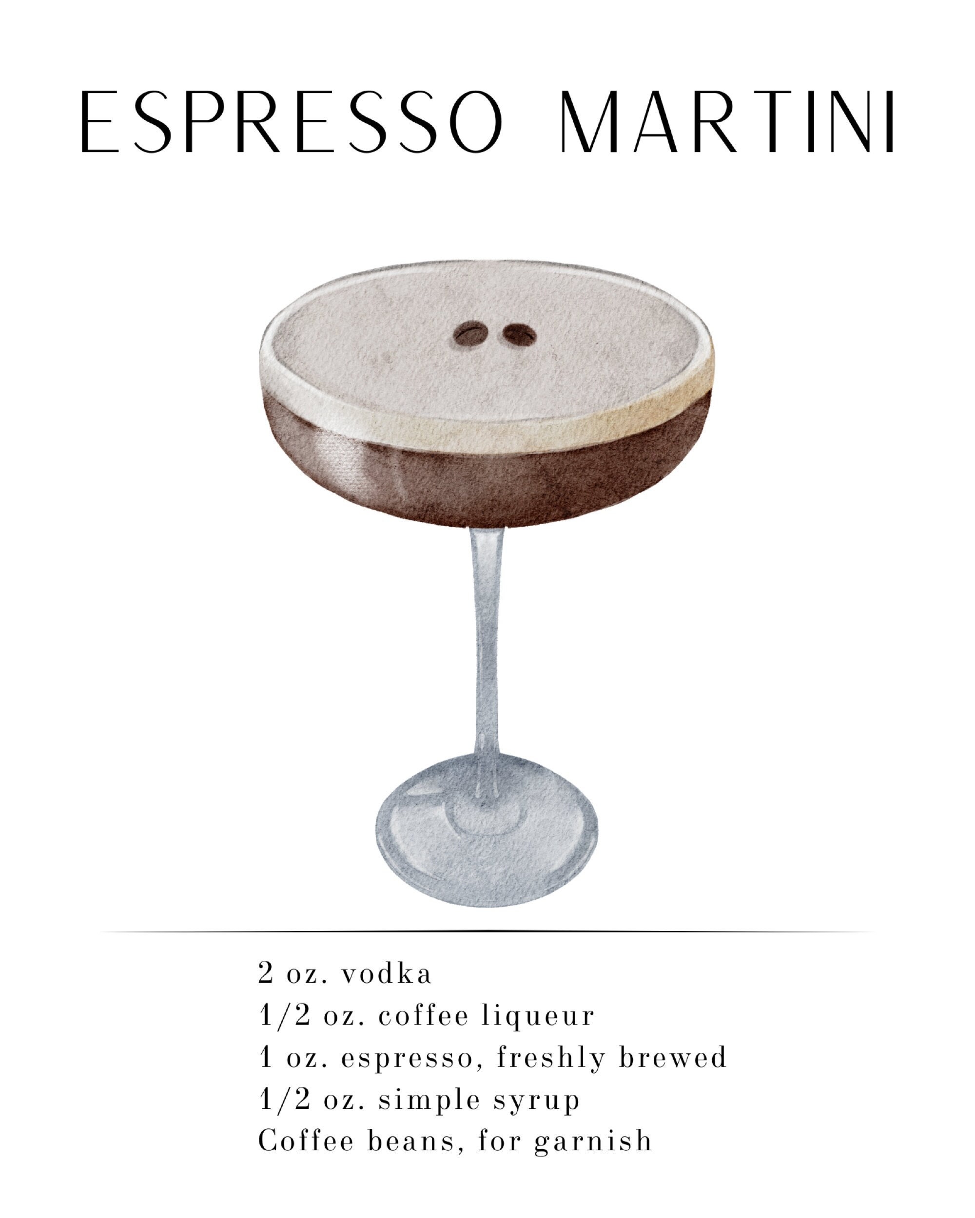 Espresso Martini Printable Recipe Cocktail Printable Bar Cart Printable Art Etsy