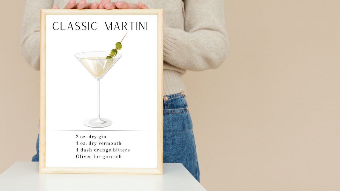 Martini Recipe, Printable Martini, Bar Cart Art, Printable Cocktail