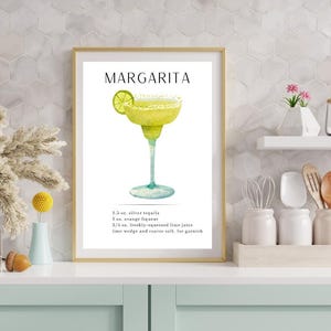 Impression de recette de cocktail Margarita | Recette de margarita | Impression d'art mural Margarita | Créations de cocktails