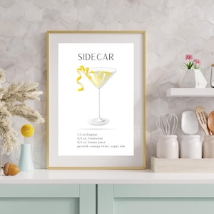 Sidecar Image, Printable Bar Cart Art, Printable Cocktail Recipe