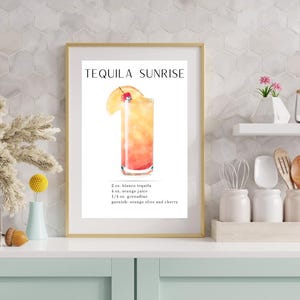 Tequila Sunrise Recipe Print | Tequila Sunrise Cocktail  Art |  Tropical Drink Recipe Print