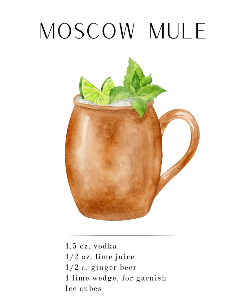 Moscow Mule Art | Cocktail Wall Art | Moscow Mule Printable | Cocktail ...