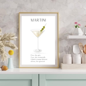 Martini Recipe | Martini Print | Gin Martini Print | Cocktail Lover Gift | Bar Cart Print