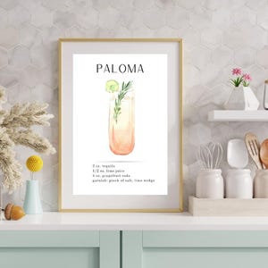 Paloma Recipe Print | Paloma Cocktail Printable | Paloma Art  | Tequila Cocktail | Bar Cart Art