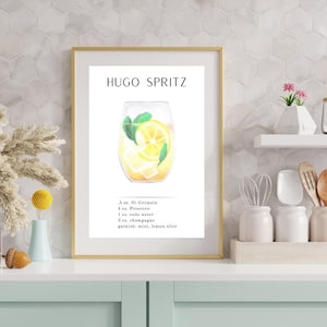 Hugo Spritz Cocktail Art Print | Cocktail Recipe Wall Art | Summer Spritz Print | Printable Cocktail Illustration