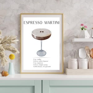 Espresso Martini Watercolor Art Print | Digital Cocktail Recipe Art | Coffee Lover Gift | Martini Print