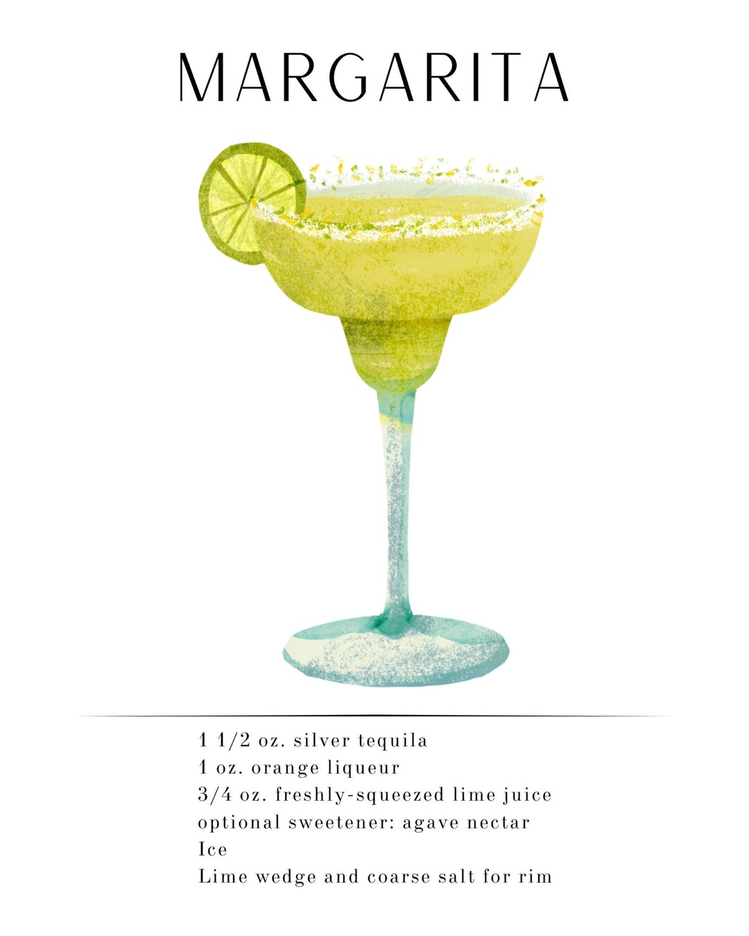 Margarita Printable, Printable Recipe, Cocktail Printable, Bar Cart