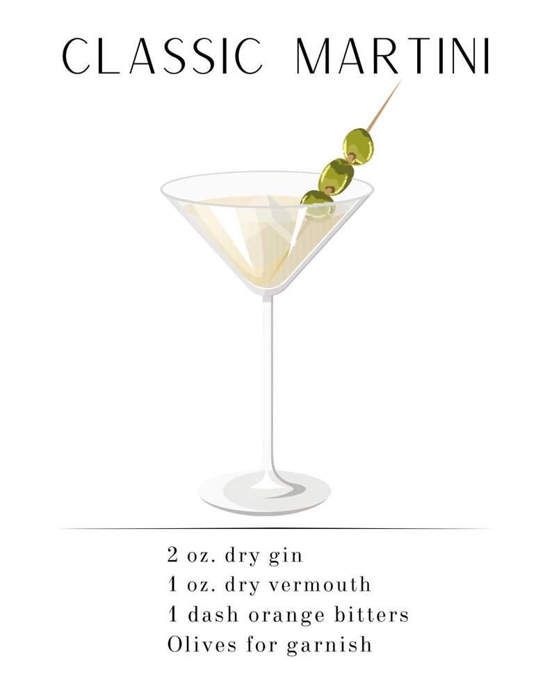 Martini Recipe, Printable Martini, Bar Cart Art, Printable Cocktail