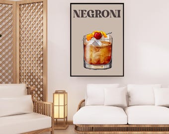Impression cocktail Negroni : oeuvre d'art murale bohème (téléchargement numérique)