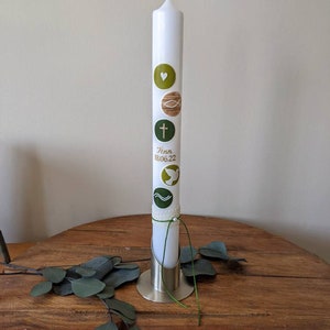 Communion candle | Baptism candle | green circles | Christian symbols | Real wax | personalized