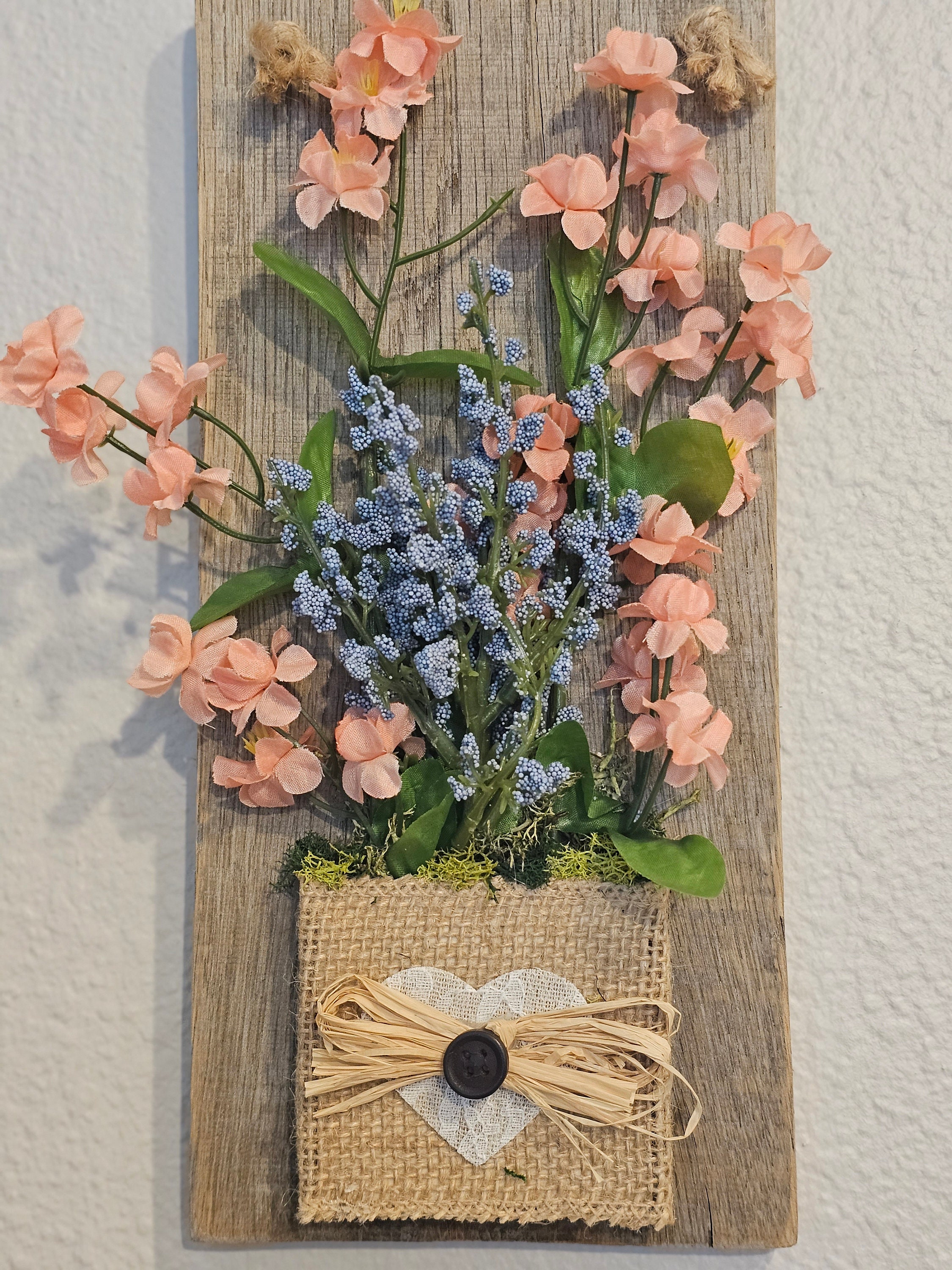 Wooden Hanging Floral Home Decoration Flower Arrangement Wall Art Believe Heart Foliage Natural