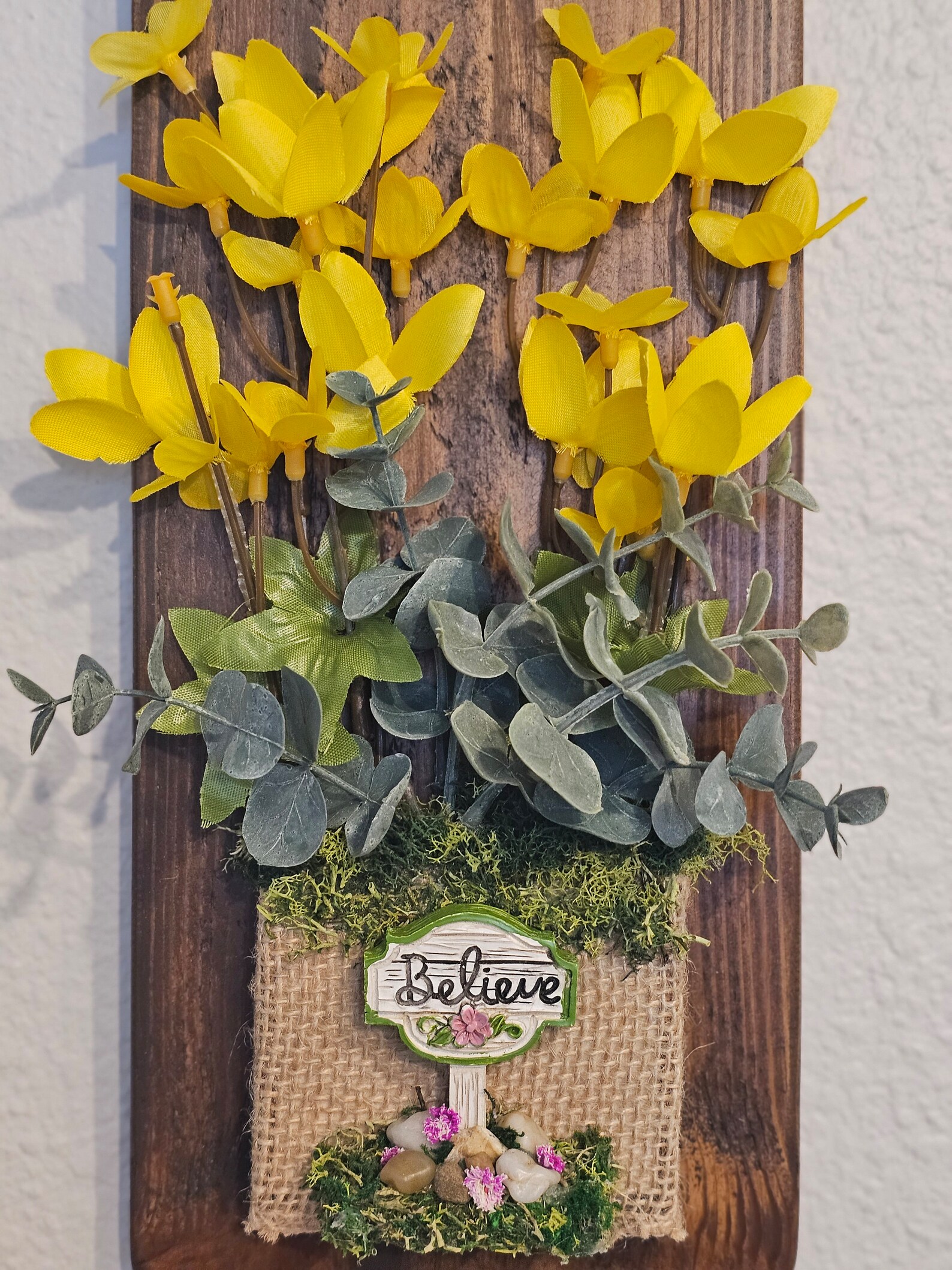 Wooden Hanging Floral Home Decoration Flower Arrangement Wall Art Believe Heart Foliage Natural