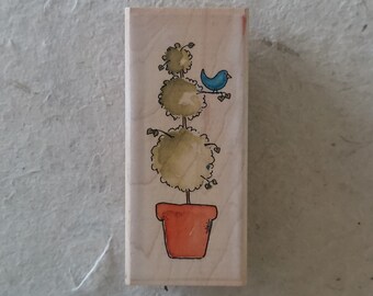 Topiary Perch Red Rubber Stamp - Bird And Plant