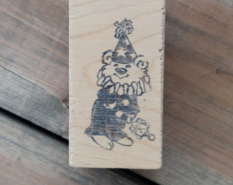 Happy Bear In Party Hat Red Rubber Stamp