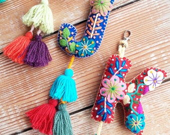 Personalized Keychain - Hand Embroidered Letter Shape Keychain