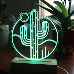 Cactus - 7 color RGB LED lamp - cactus lampshade - bedside lamp - chic lamp - designer lamp - 3D illusion LED lamp - flower lamp