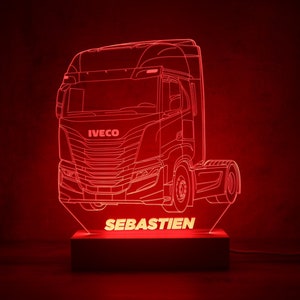 Personalized IVECO S-WAY Truck LED Lamp | Plexiglass Night Light | Beech Base | Truck Driver Gift | Personalized Lamp
