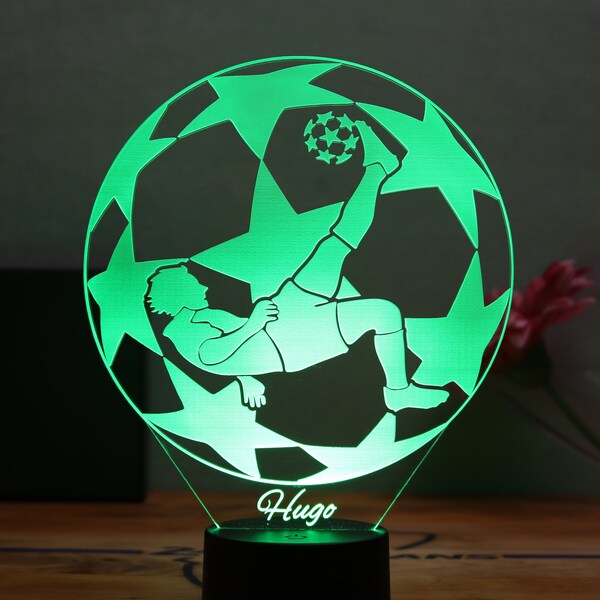 Lampe led football personnalisée - RGB 16 couleurs - Ballon de Football prénom personnalisé avec télécommande - lampe football 3d