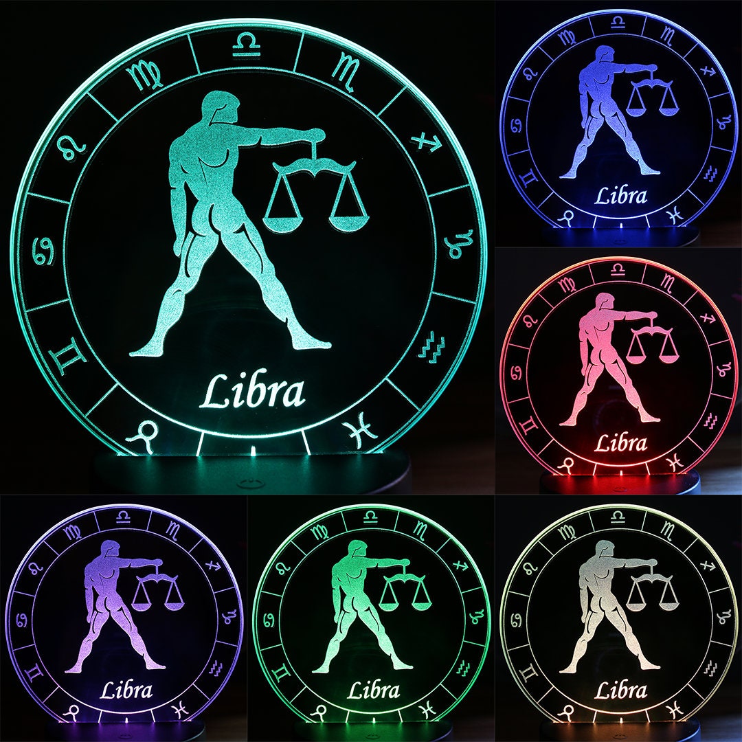 Lampe d'ambiance Miroir Balance Signe Astrologique à Led 16 Couleurs avec Télécommande - Lampe Illus