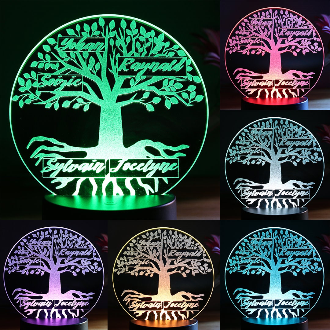 Lampe d'ambiance Miroir Arbre de Vie Personnalisé à Led 16 Couleurs avec Télécommande - Lampe Illusi