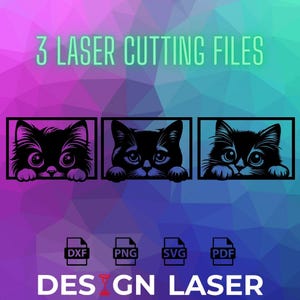 Fichier DXF - Chat qui regarde - Dxf/Png/Pdf/Svg pour découpe Laser - Cnc - Plasma - Jet d'eau - Enseigne lumineuse - laser cut