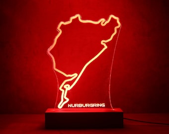 Lampada a tema circuito del Nürburgring | Regalo per appassionati di Formula 1 | Luce notturna per camera da letto | Decorazione a tema pista automobilistica