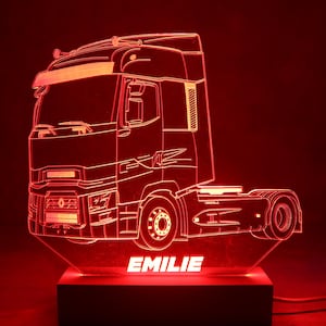 Personalized LED Lamp | Engraved RENAULT MAGNUM Truck | Plexiglass Night Light | Beech Base | Truck Driver Gift | Unique Trucker Decor