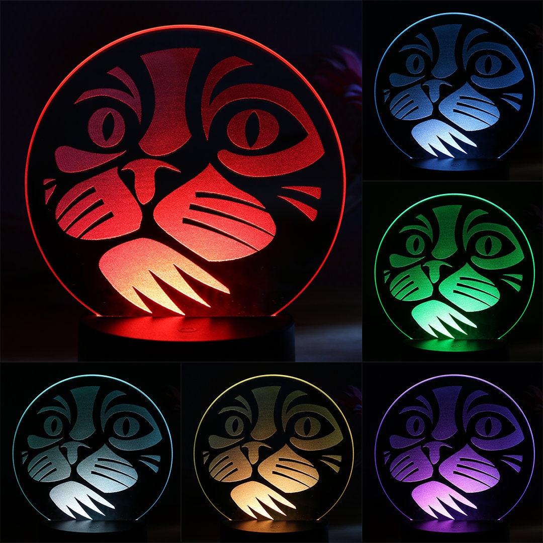 Lampe d'ambiance Miroir Chat à Led 16 Couleurs avec Télécommande - Lampe Illusion 3D