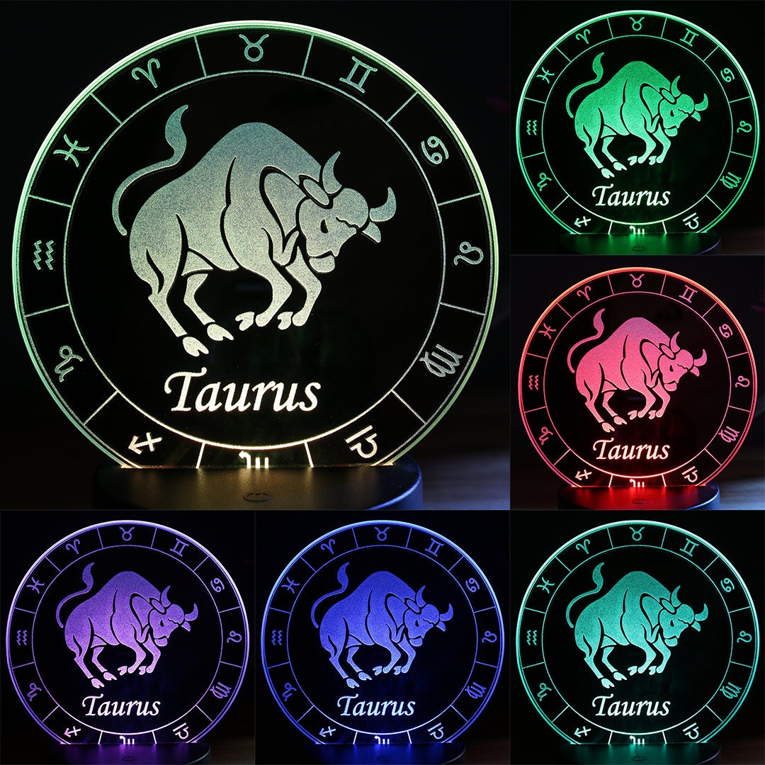 Lampe d'ambiance Miroir Taureau Signe Astrologique à Led 16 Couleurs avec Télécommande - Lampe Illus