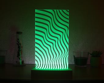 Art Deco Lamp | Optical Illusion | Plexiglass Engraved on Beech | Unique Designer Lighting | Illuminated Sculpture | Chic Lamp |