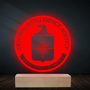 CIA Logo Lamp | Unique Laser Engraved Gift | Solid Beech Base | Spy Decoration | Original Design | Office Lighting