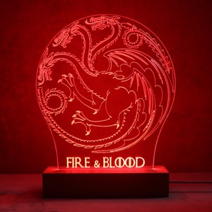 Game of Thrones Targaryen Dragon 3D LED-lampa | Game of Thrones-present | House of the Dragon-fanpresent | GOT nattlampa | Targaryen-vapenskölden