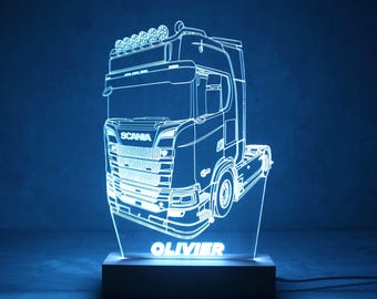 Custom Scania Truck LED Lamp | Laser Engraved Plexiglass | Solid Beech Base | Unique Gift | Scania Decoration | Personalized Decor