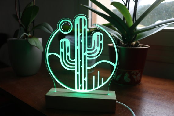 Kaktus  RGB-LED-Lampe mit 7 Farben  Lampenschirm in Kaktusform   Nachttischlampe  elegante Lampe  Designerlampe  LED-Lampe mit  3D-Illusion  Blumenlampe - Etsy.de