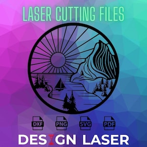 Fichier DXF - Paysage de plage Montagne - Dxf/Png/Pdf/Svg pour découpe Laser - Cnc - Plasma - Jet d'eau - Enseigne lumineuse - laser cut