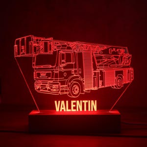 Personalized Fire Truck Lamp | Personalized Night Light | Unique Firefighter Gift | Children&#39;s Night Light | Name Lamp