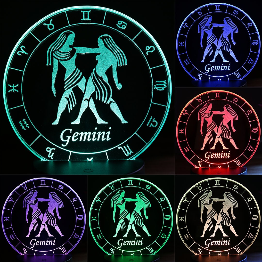 Lampe d'ambiance Miroir Gémeau Signe Astrologique à Led 16 Couleurs avec Télécommande - Lampe Illusi