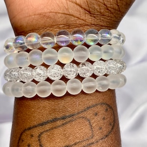 Handmade Solid Clear 8mm Beaded Stretch Bracelets (1pc)