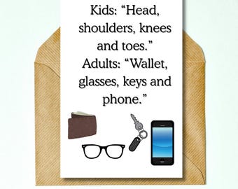 Funny Inappropriate Birthday Card Wallet Glasses Keys Phone | Aging Humor Adult Birthday Card | Printable Digital Download