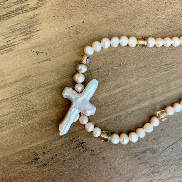 Pearl Cross Necklace Etsy
