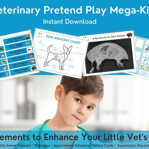 Mega-Kit di gioco veterinario con oltre 30 elementi stampabili a download istantaneo per ORE di divertimento!