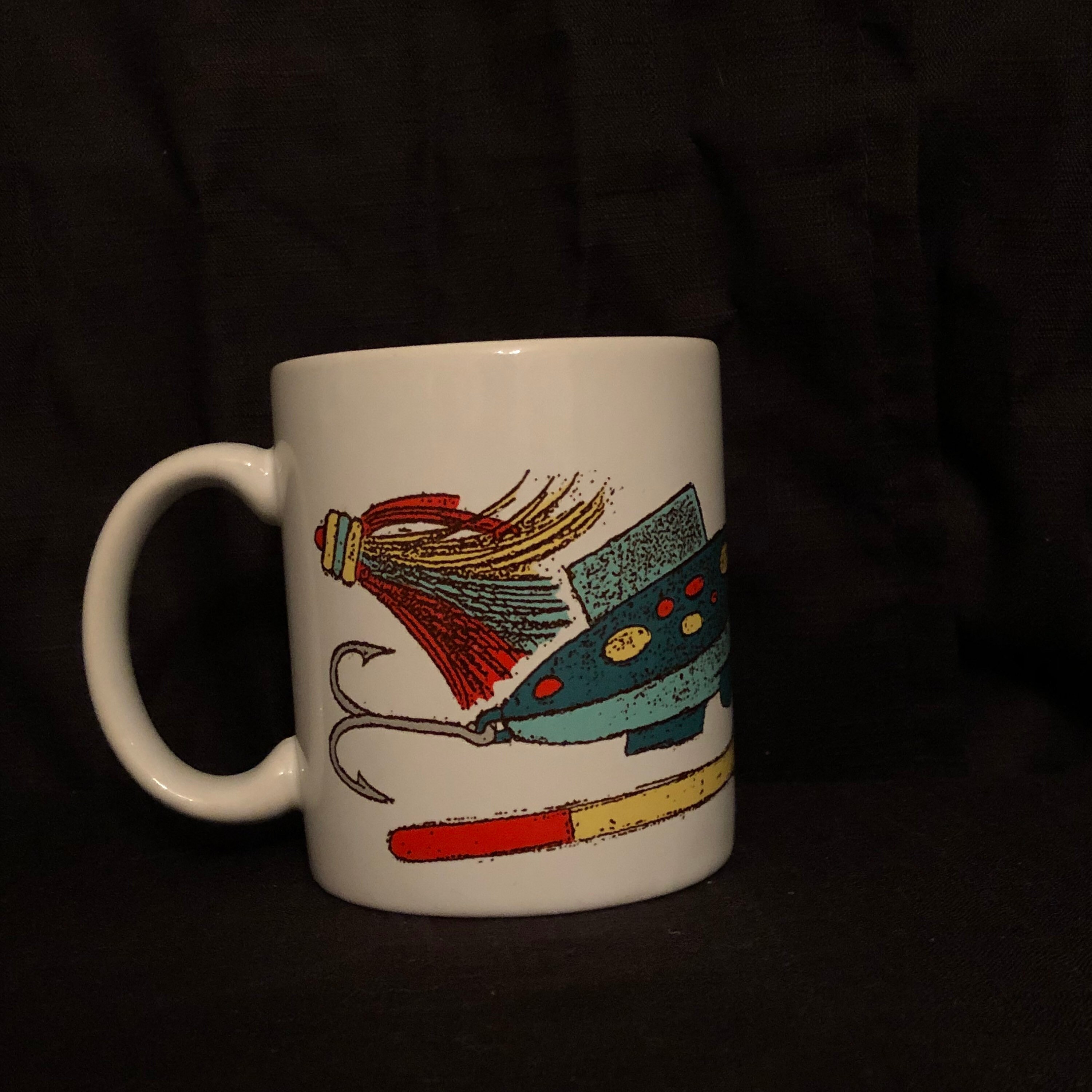 antique cups with fishing lure patch Vintage Hallmark Fishing Lure Mug