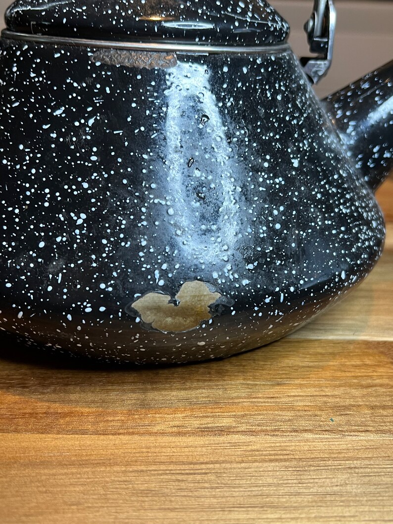 Mid Century Black & White Speckled Tea Kettle Etsy