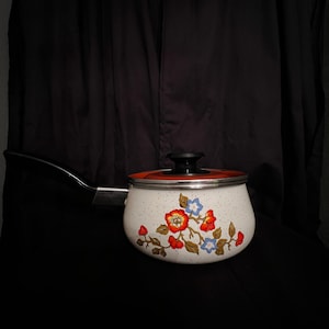 Vintage Floral Enamelware Pot