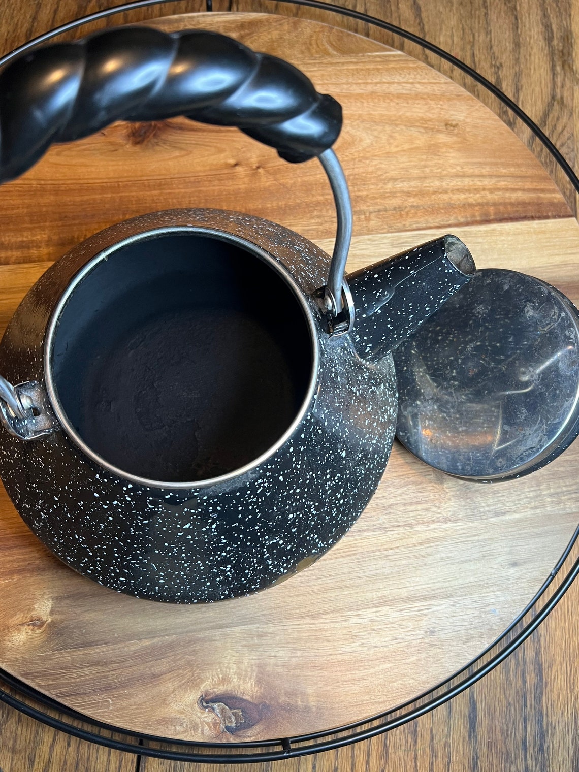 Mid Century Black & White Speckled Tea Kettle Etsy